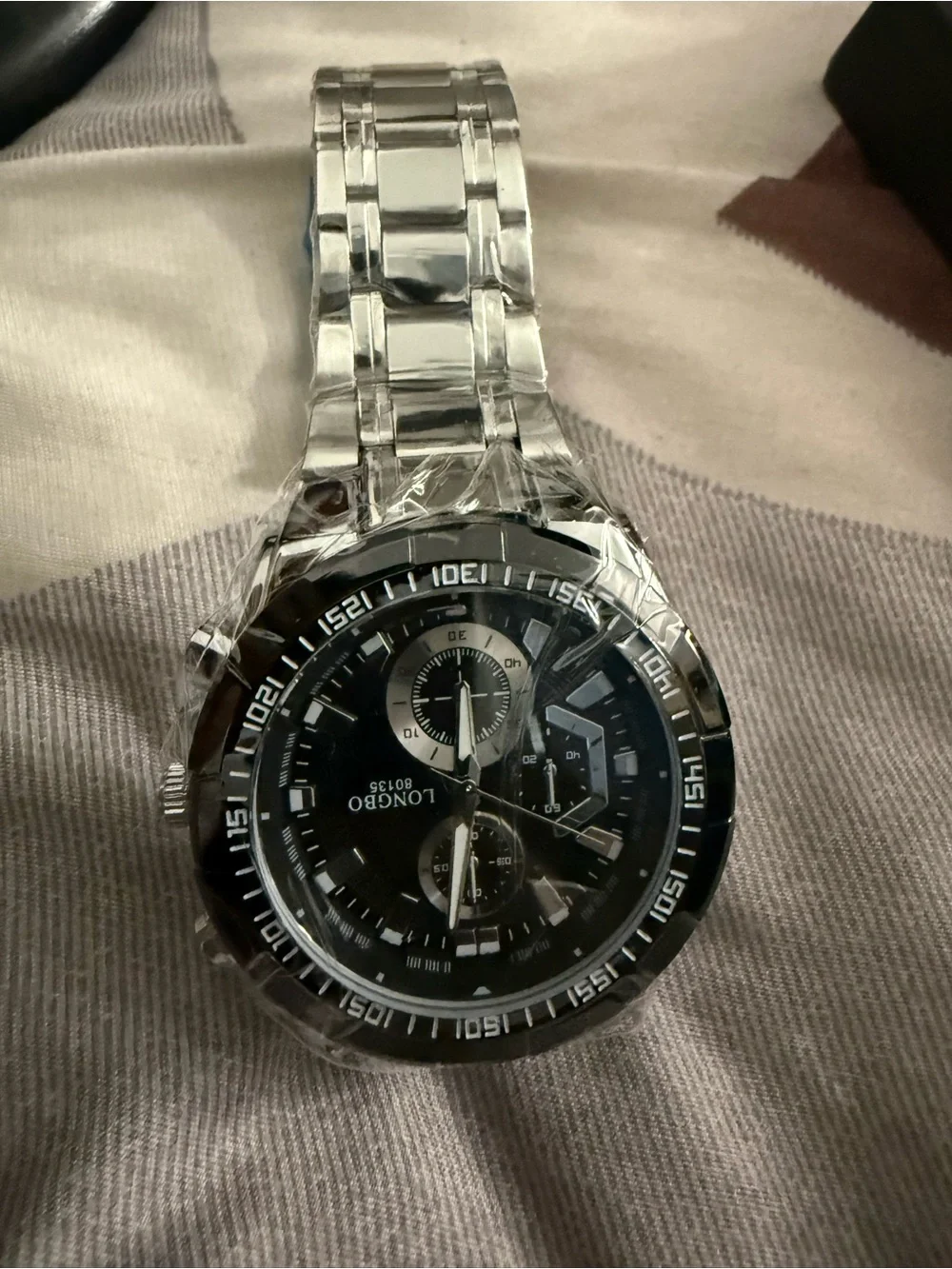LONGBO Men's Silver Stainless Steel Watch with Black Dial